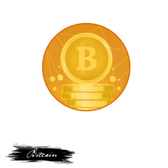 Bitcoin digital art illustration isolated on white. 