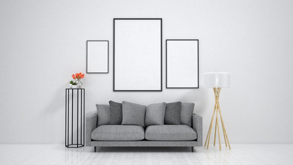 mock up poster frame in interior background, 3D render, 3D illustration