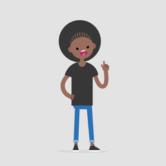Young pissed off character pointing a finger and yelling at someone / flat editable vector illustration, clip art