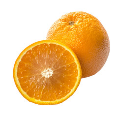 orange fresh oranges whole and sliced on white background