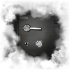 Bank safe box of smoke