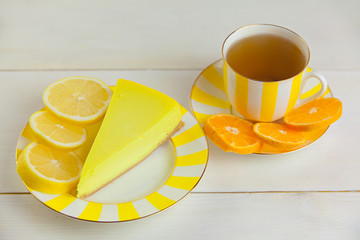 delicious cheesecake with lemon  on  plate