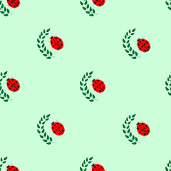 Ladybird and leaf seamless pattern