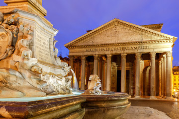 Rome. Pantheon in the night illumination.