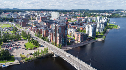 Obraz premium Top view of beautiful city Jyvaskyla at summer