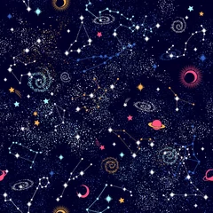 Cercles muraux Cosmos Impression de modèle sans couture de constellation de galaxie