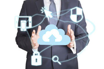 Professional businessman connecting network on hand in Cloud technology, communication and business concept