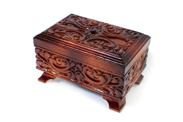 wooden box with carved handmade patterns