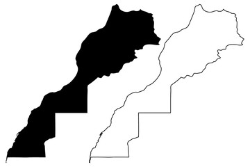 Obraz premium Morocco and Western Sahara map vector illustration, scribble sketch Kingdom of Morocco