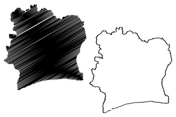 Ivory Coast map vector illustration, scribble sketch Republic of Côte d'Ivoire