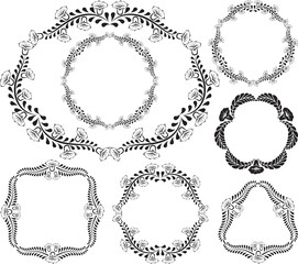 set of silhouettes floral frames