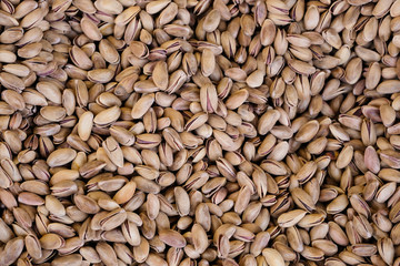 Pistachio nuts with shell, top view