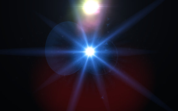 Abstract digital lens flare in black background horizontal frame