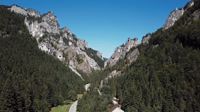 Flying inside Vratna Valley canyon, Mala Fatra mountain range, Slovakia