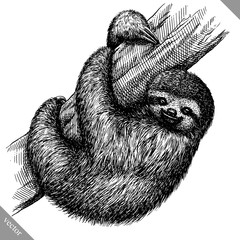 black and white engrave isolated sloth vector illustration © Turaev