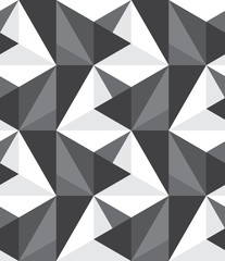 Abstract seamless pattern of triangles. Volumetric geometric texture.