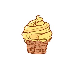 Template for design with hand drawn illustration of different ice cream and place for your text. Illustrated cartoon background with sample text