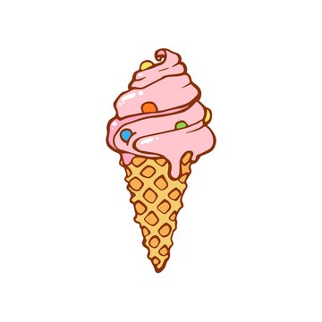 Template for design with hand drawn illustration of different ice cream and place for your text. Illustrated cartoon background with sample text