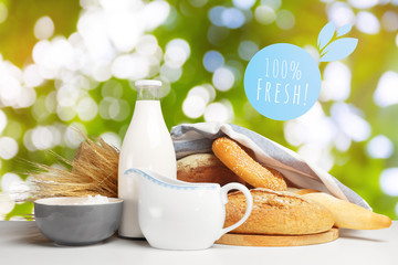 Bread and milk on the table