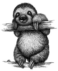 black and white engrave isolated sloth illustration © Turaev