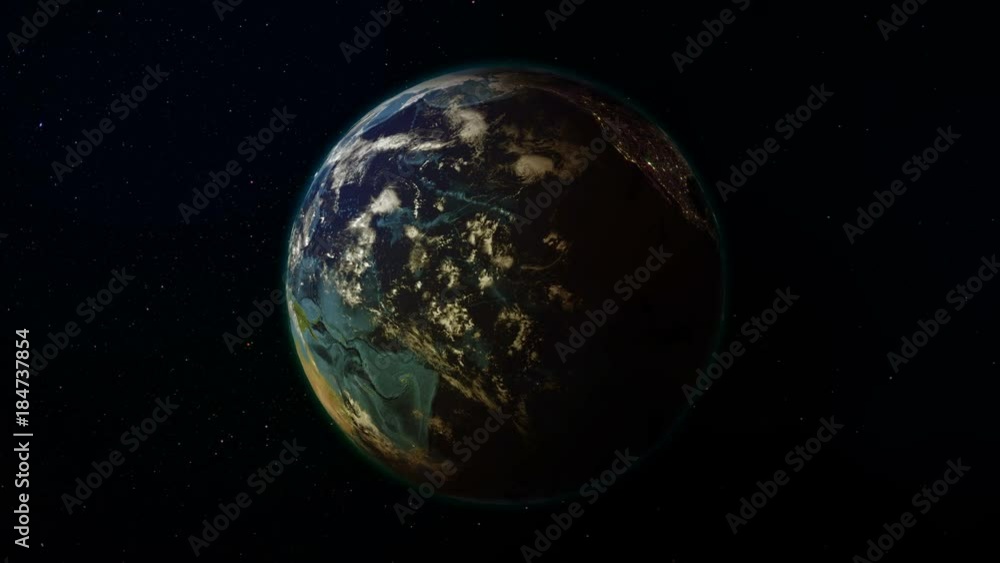 Poster realistic earth rotating in space (loop). on the planet earth is visible the change of day and night