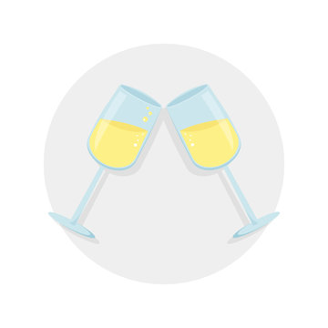 Two glasses with shampagne vector illustration. Vector icon with shadow isolated on the gray background. New year eve concept. Can be used for banners, greeting cards, etc