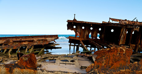 the antique rusty and damagede boat and  corrosion