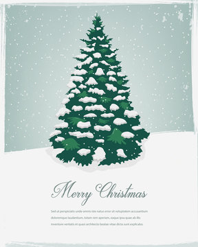 Merry Christmas greeting. Christmas tree in the snow. Vector