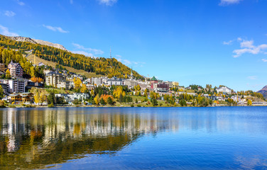 Lake side view  of St. Moritz, Switzerland.
