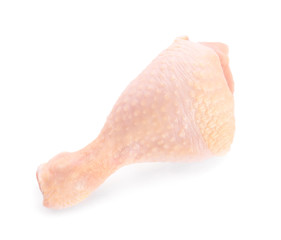 Raw chicken leg on white background