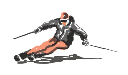     Ski concept with sketched skier - vector 
