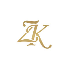 Initial letter ZK, overlapping elegant monogram logo, luxury golden color