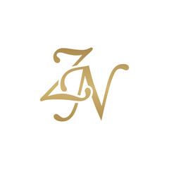 Initial letter ZN, overlapping elegant monogram logo, luxury golden color