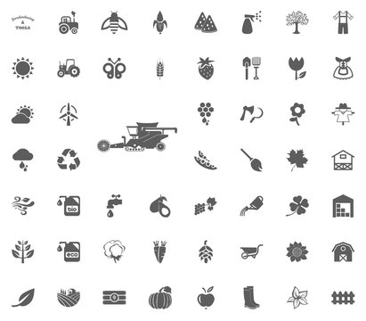 Combine harvester icon. Gardening and tools vector icons set