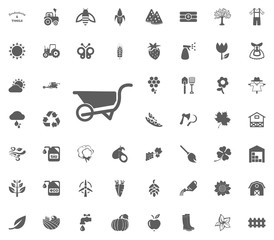 Garden wheelbarrow icon. Gardening and tools vector icons set