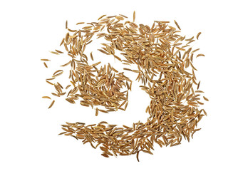 Cumin seeds isolated over white background, top view