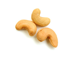 Cashew nuts on white background