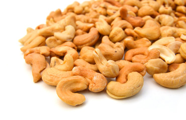 Cashew nuts on white background