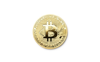 golden bitcoin on white background