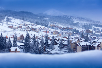 winter city in the mountains