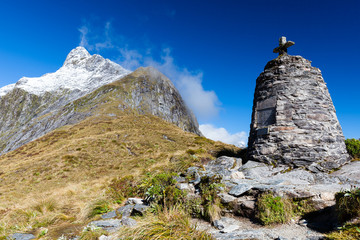 Mackinnon Pass memorial on the Milford Track, Great Walk of New Zealand