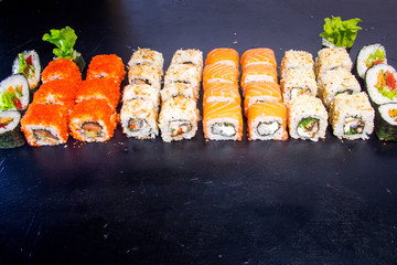 Sushi and roll set with salmon. Japanese food. 23