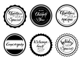 Set of retro badges with Christmas lettering for Menu. Vector illustration.