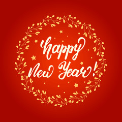 Greeting card design with lettering Happy New Year. Vector illustration.