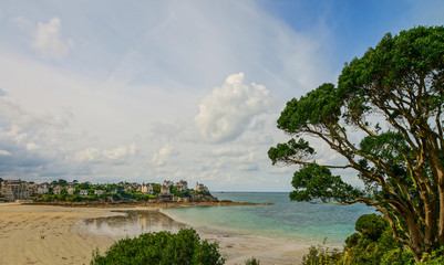 Old castles on seaside in Brittany, autumn, cloudy weather