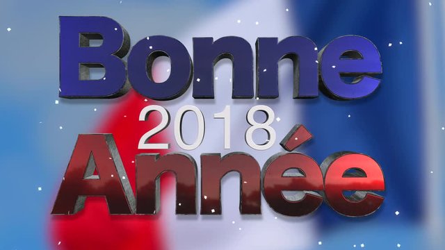 Happy New Year 2018 3D Text Looping Animation in French Language - Bonne Ann&eacute;e - Beautiful Text Effect With Blurred Color France Flag Background - 4K Resolution Ultra HD
