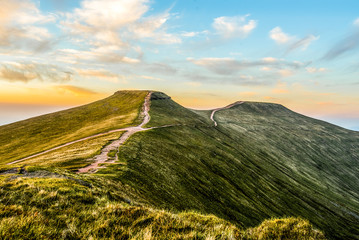 Sunset over Pen Y Fan, Mountain Range, Wales UK