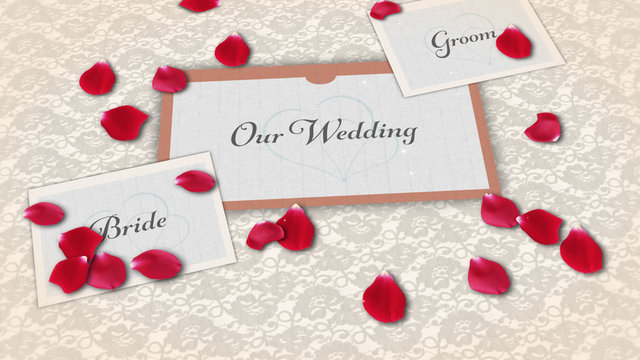 Rose Petals & Lined Paper Wedding Title