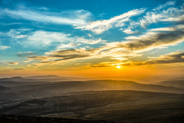 Sunset over Pen Y Fan, Mountain Range, Wales UK