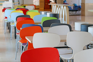 chairs and tables in a cafe, restaurant